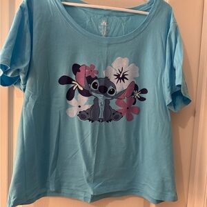 Disney Blue Tee with Stitch and Floral Design